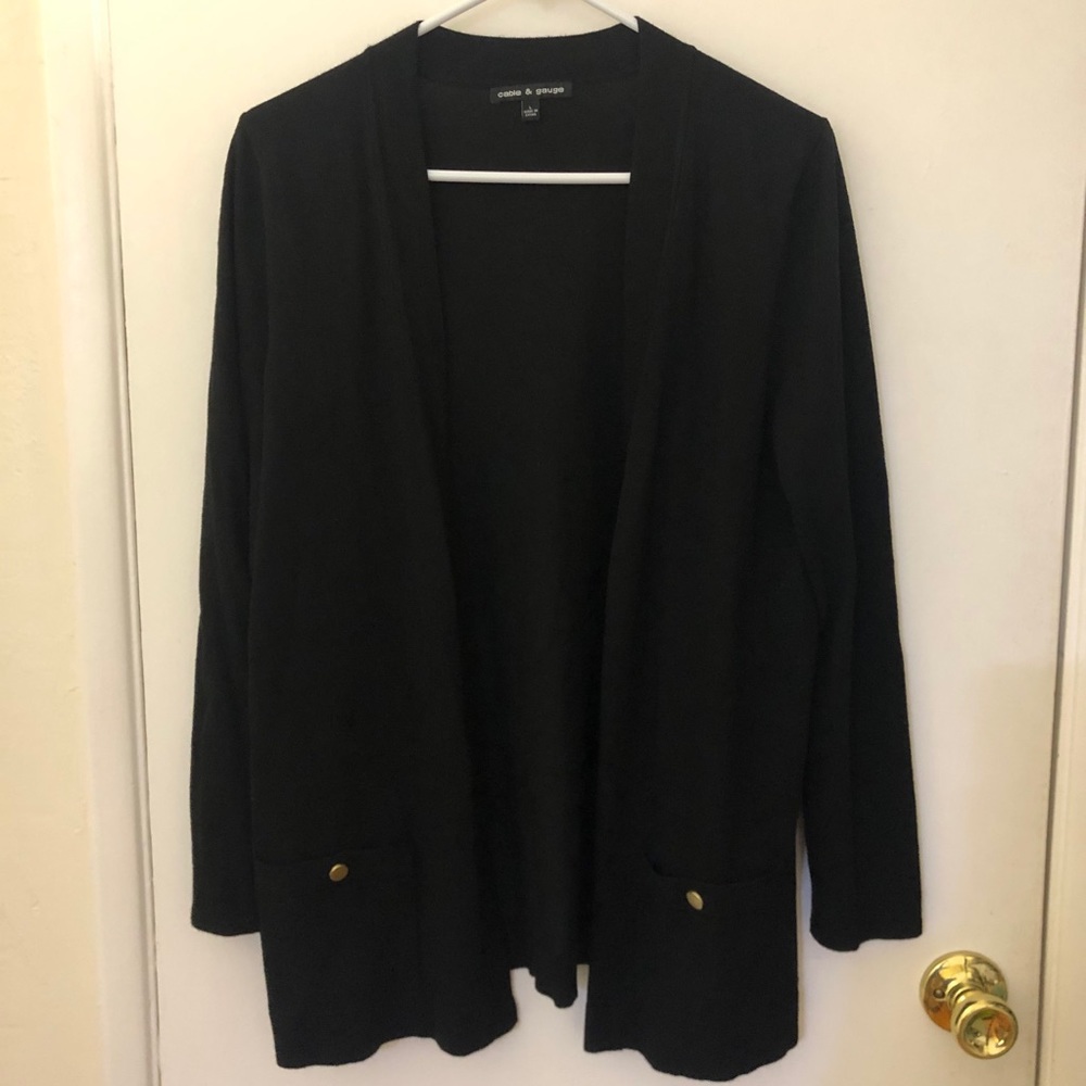Black Long Cardigan Size L Cable & Gauge